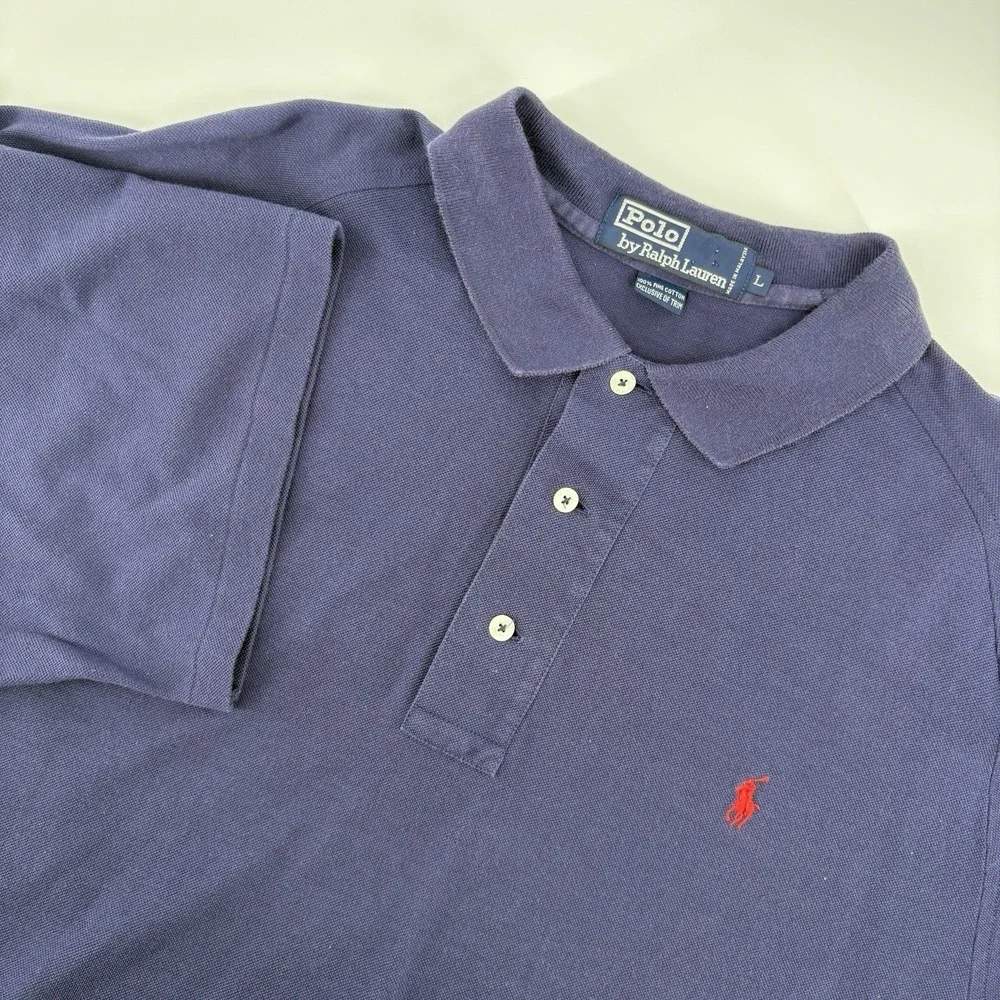 Polo Ralph Lauren Polo Shirt Men's Large Blue With Red Pony Short Sleeve Casual - Picture 1 of 9